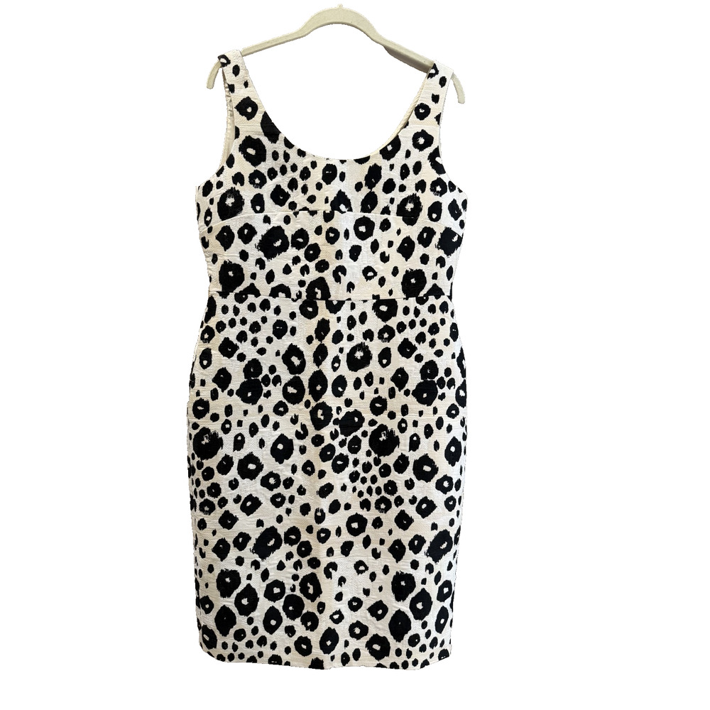 Max Mara Blk/Wht/tan Women's Sz 14 Animal Print Sheath Dress Wedding Guest Party